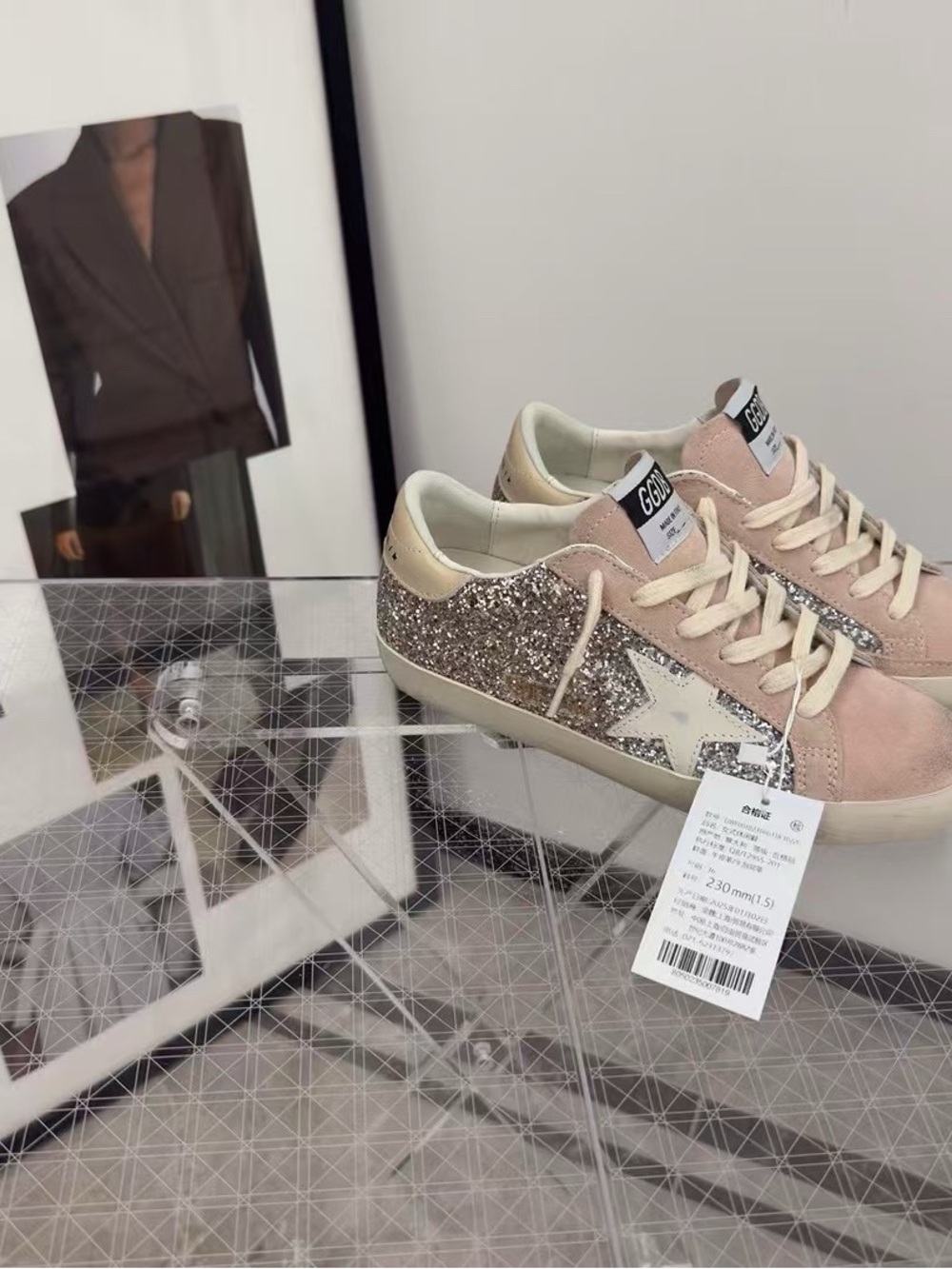 Golden Goose Blush Pink Suede Sneakers with Silver Glitter Star - Picture 7 of 10